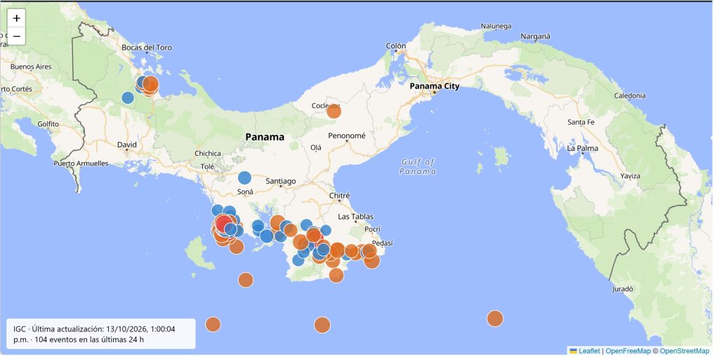 Mapa actualizado de sismos Instituto de Geociencias de la Universidad de Panamá